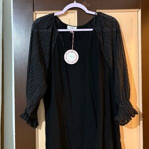 Umgee Black Top with Sheer Accents